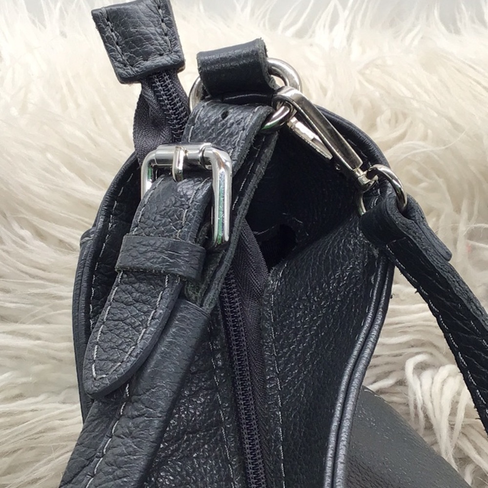 Lavorazione Artigianale Charcoal Gray Pebble Leather Crossbody Hobo Bag - Picture 10 of 14